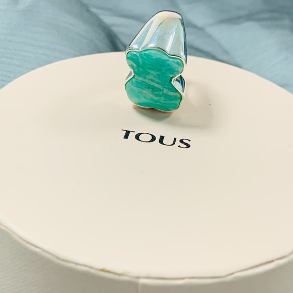 TOUS Ring Silver Green Color ring with Amazonita Women Jewelry 56# - Picture 10 of 10